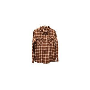Freedom Industries orange brown long sleeve flannel button up plaid shirt S